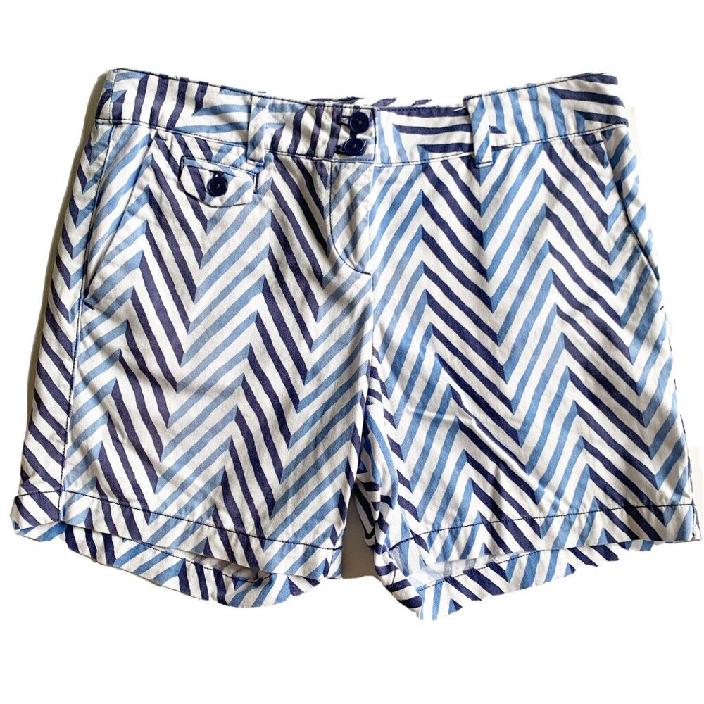 LOFT Original Chino Shorts Blue White Chevron Stripe 5"‎ Inseam Size 0
